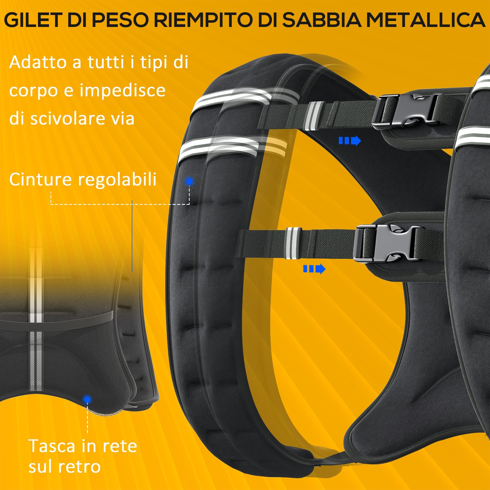 Giubbotto Zavorrato 10kg Traspirante con Tasca Portaoggetti e Spallacci 40x35 cm in tessuto Oxford Nero