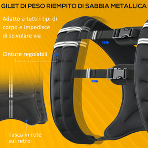 Giubbotto Zavorrato 10kg Traspirante con Tasca Portaoggetti e Spallacci 40x35 cm in tessuto Oxford Nero