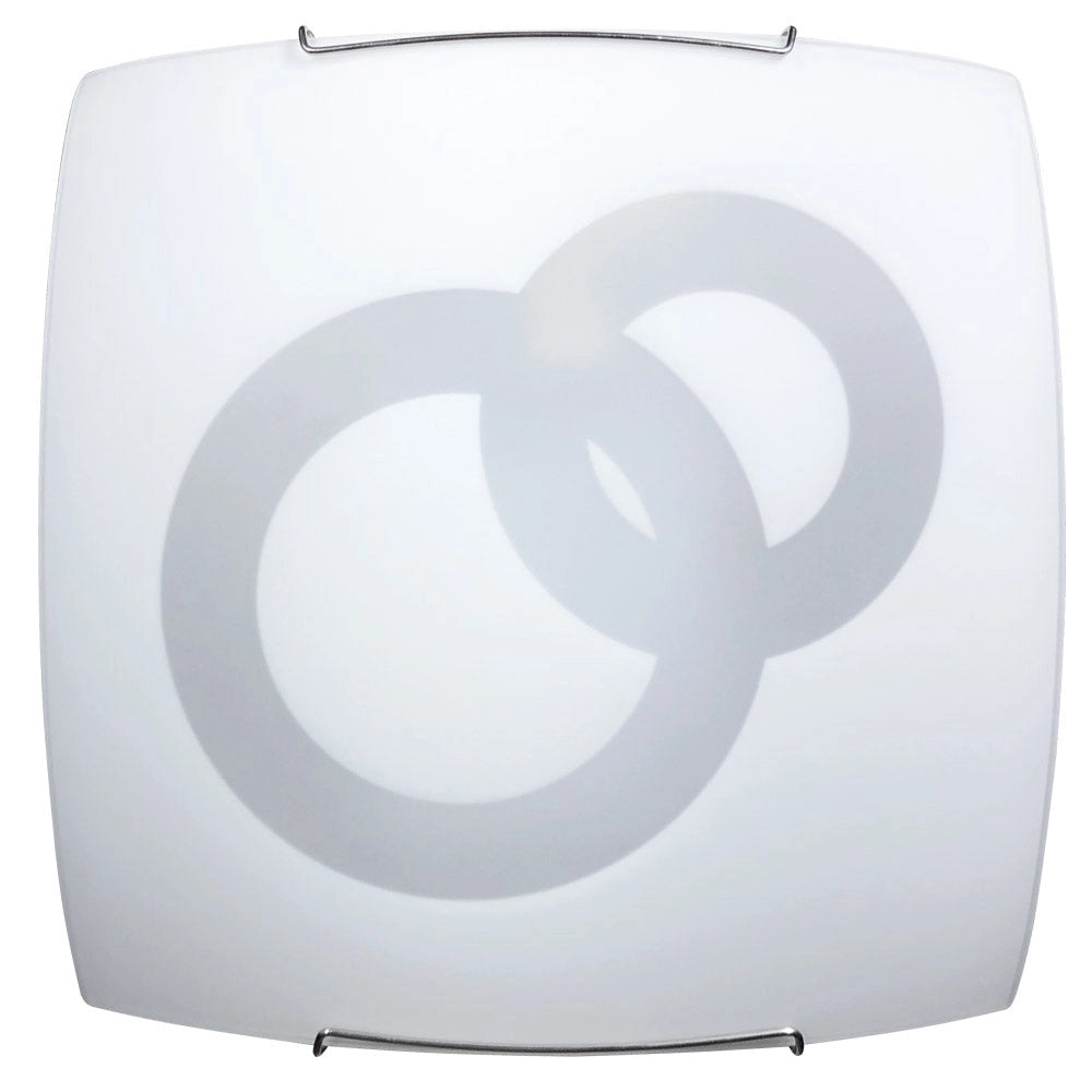 Plafoniera 1xE27 Ganci Cromo Vetro Lastra Bianco Decorato Cerchi E-Energy Stefania