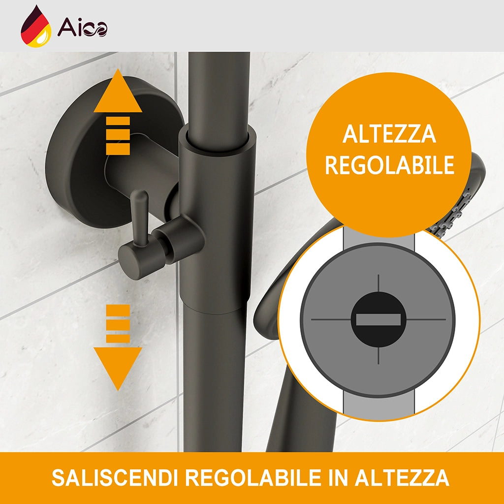 Colonna doccia con miscelatore termostatico, doccino rotondo 230x108mm con 3 modalità di getti, nero