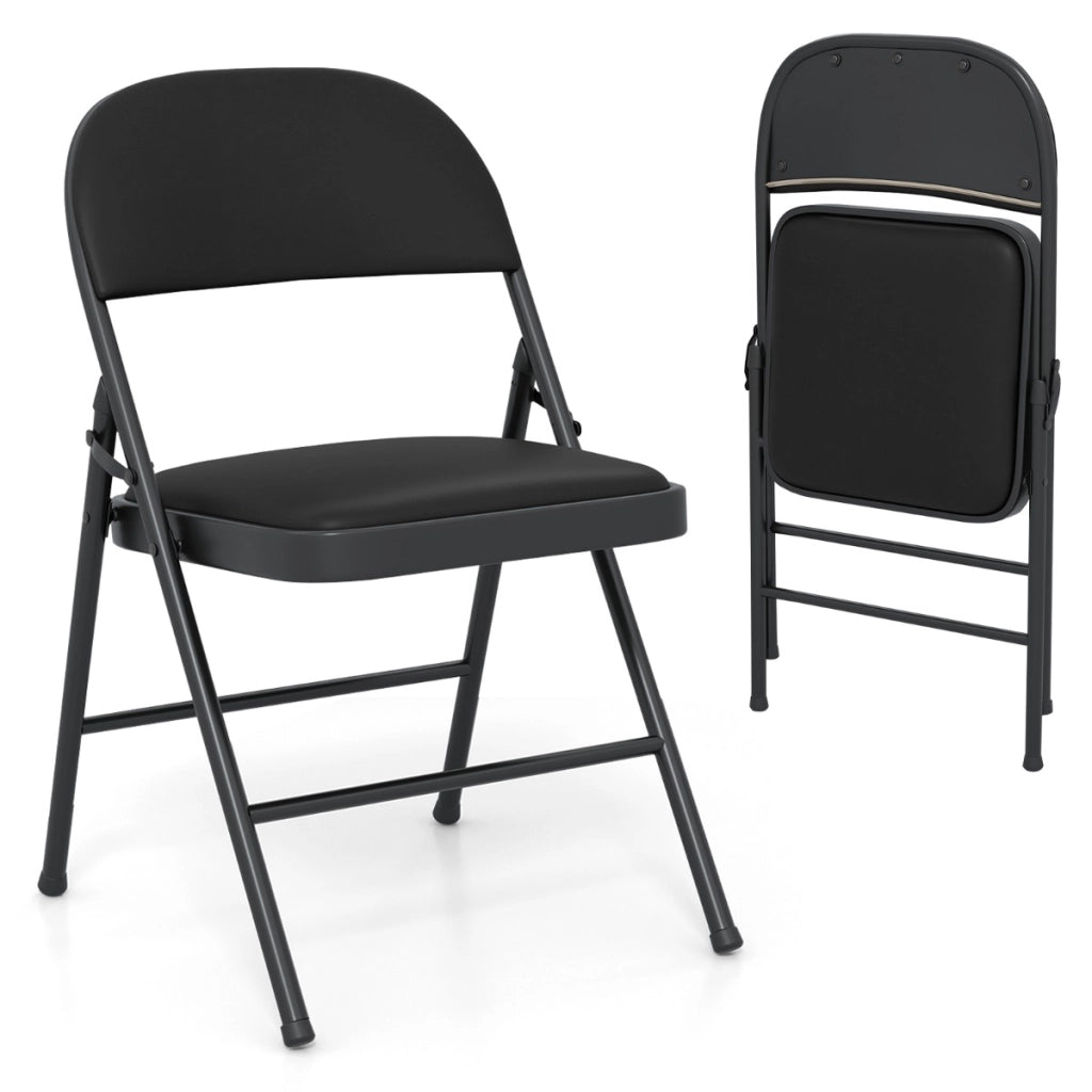 Sedie pieghevoli sedie imbottite da pranzo con struttura in metallo-Sedie impilabili in artificiale PVC per interni ed esterni set da 2 Nero