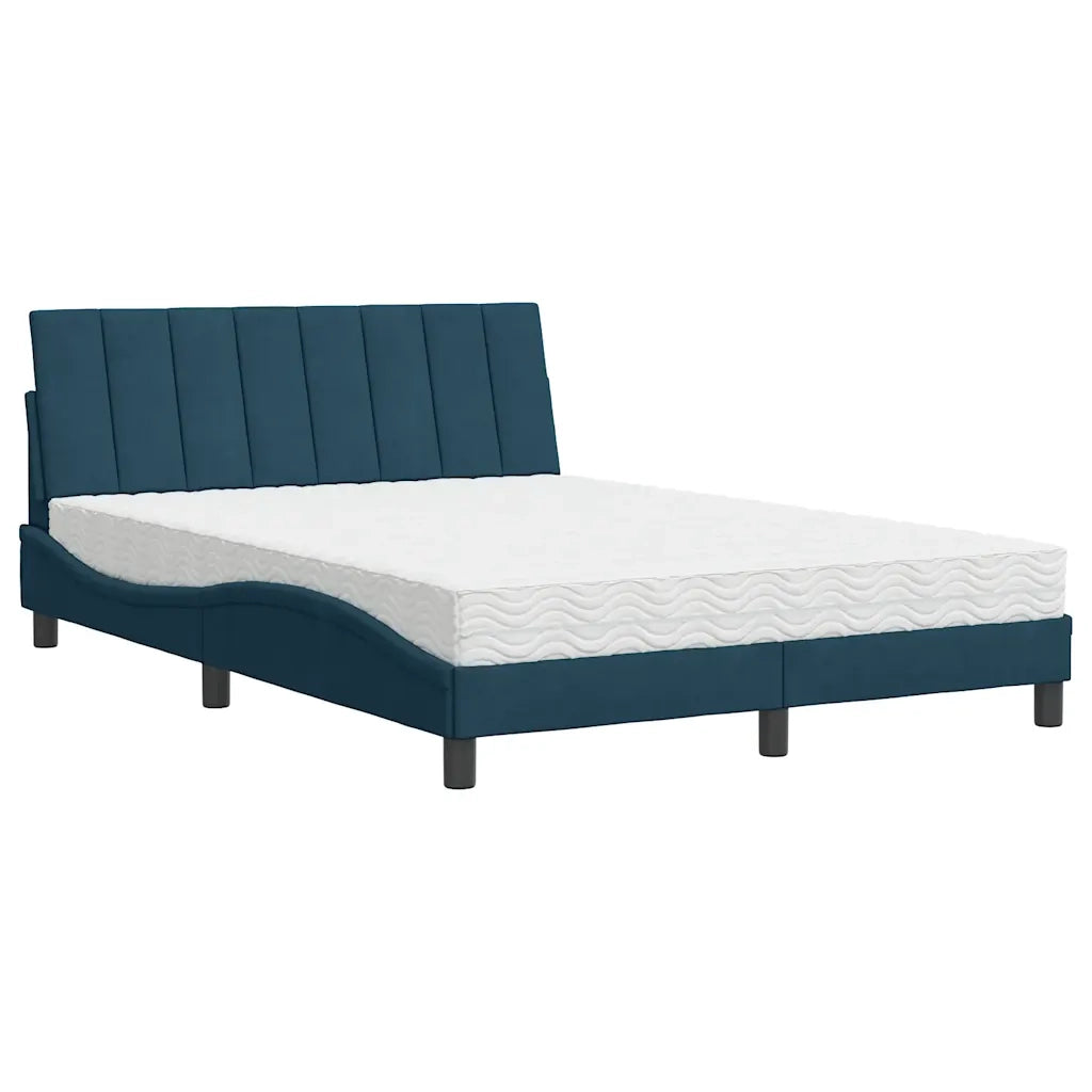Letto con Materasso Hanko Blu 140x200 cm in Velluto
