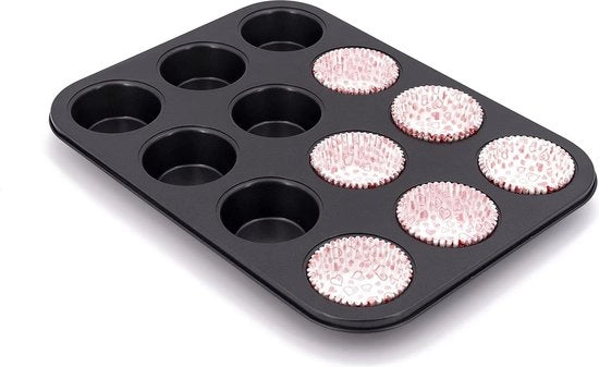 Forma per 12 magdalene e muffin - antiaderente - resistente al forno - 35 x 27 x 3 cm - forme per regali - acciaio inossidabile - pulizia facile