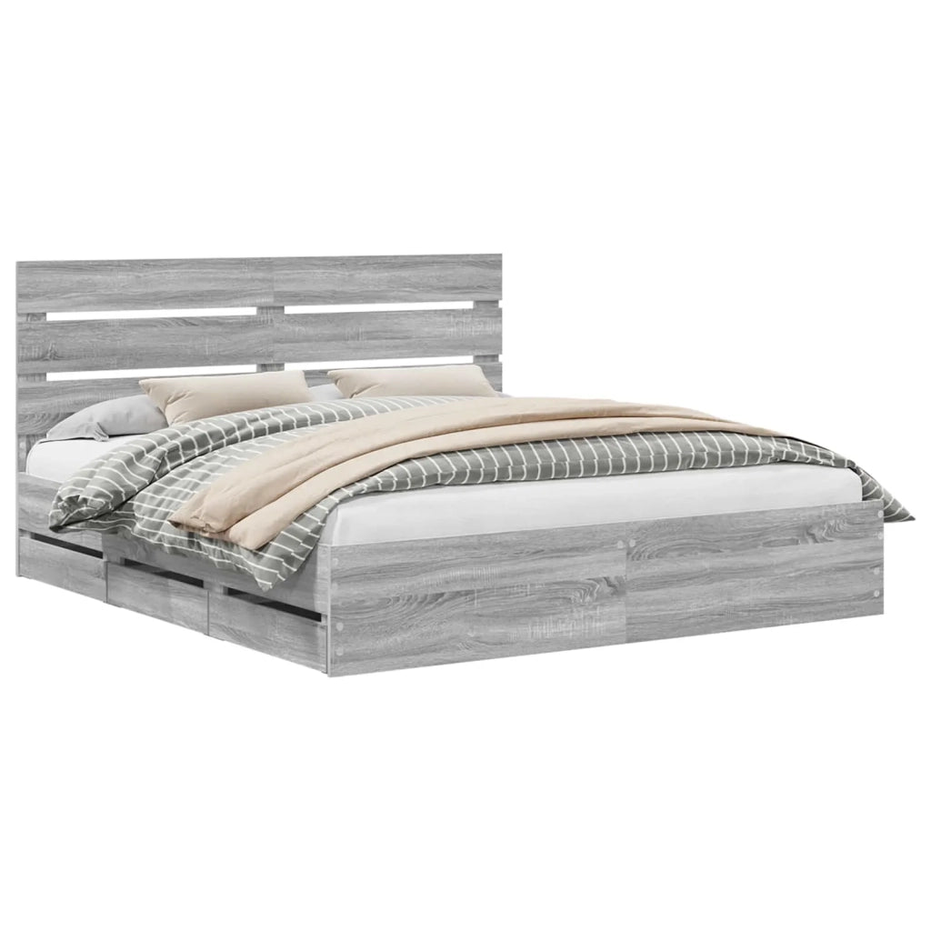 Struttura del letto con cassetto-Giroletto con contenitore-Rete del Letto Grigio Sonoma 200 x 200 cm 271674