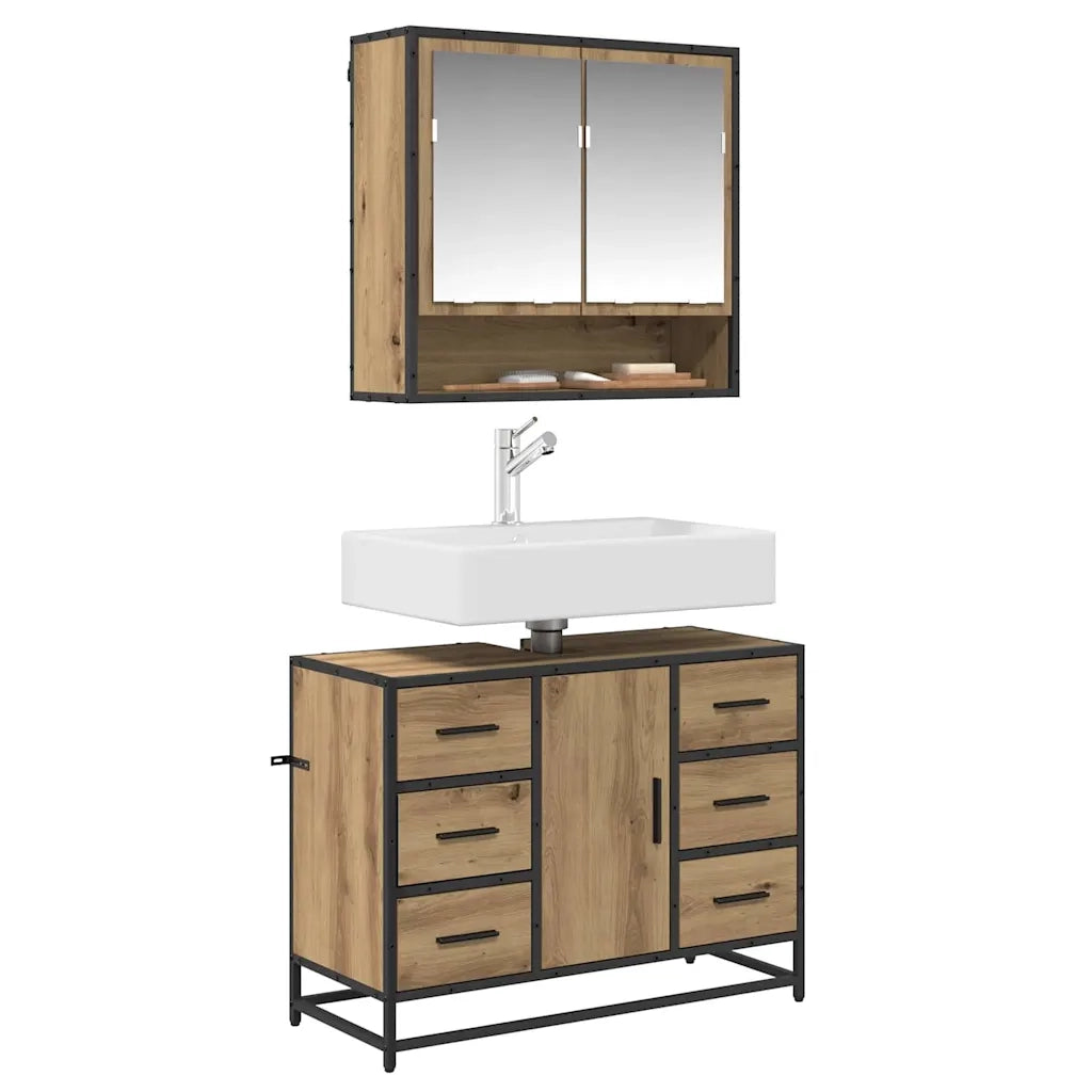 vidaXL Set di mobili per il bagno con porta 2 pcs rovere artigianale