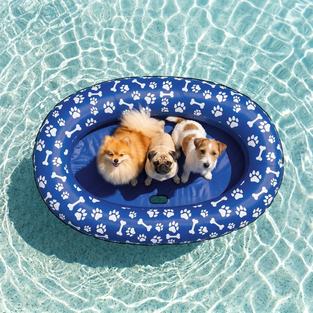 Galleggiante per Cani Gonfiabile 155x104x25 cm Pieghevole per Cani fino a 40 kg in PVC Blu
