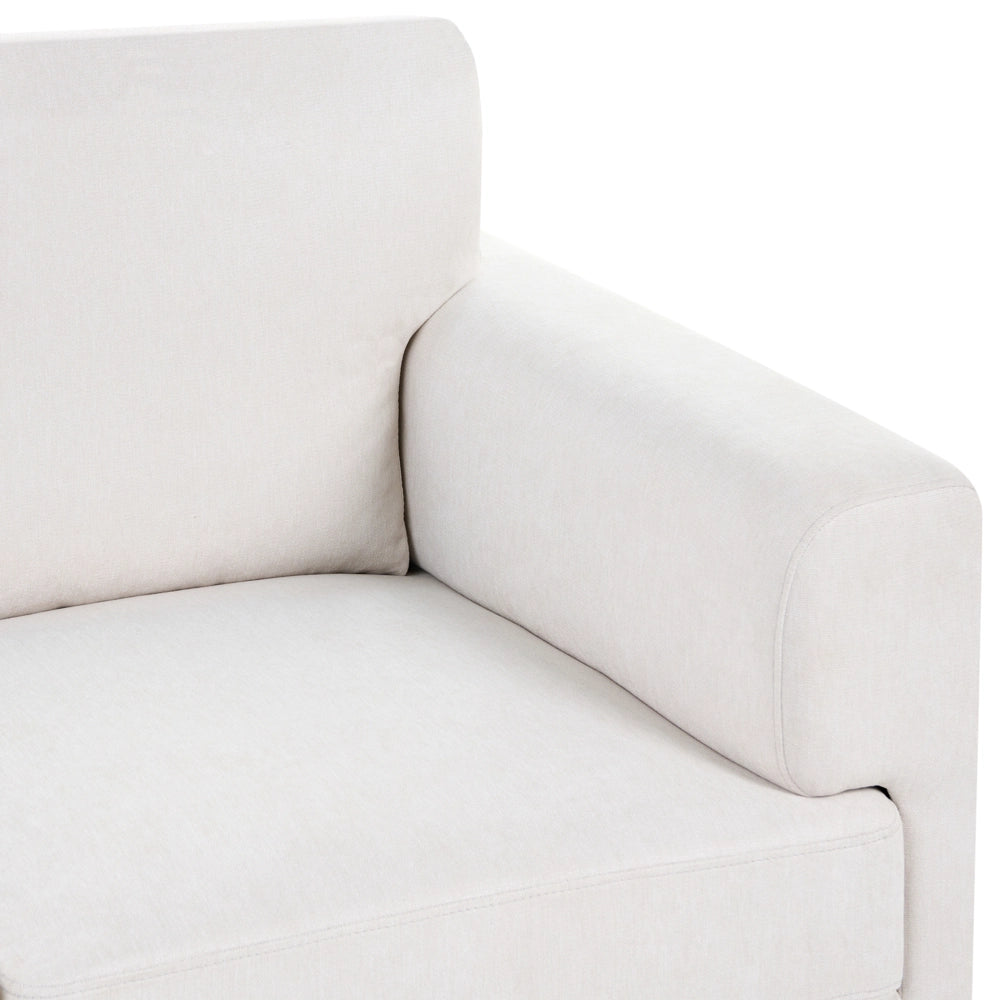 Divano minimalista moderno di metà secolo in tessuto a 2 posti con gambe in metallo rivestite e braccioli beige