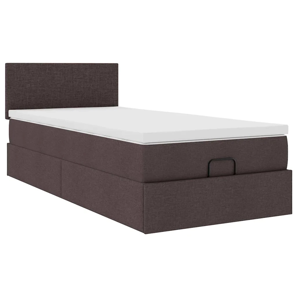 Pouf Letto con Materasso e LED Marrone Scuro 90x200 cm Tessuto 3312197