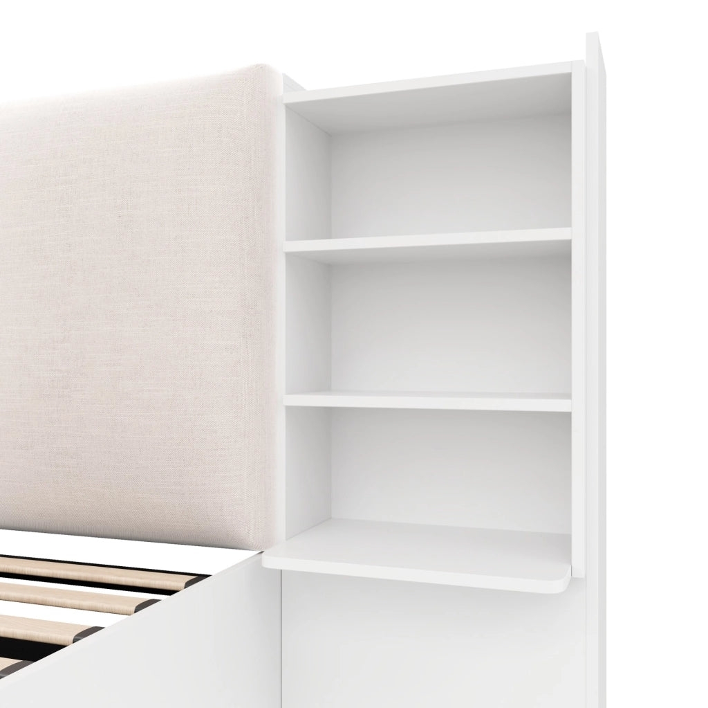 Letto a piattaforma 180x200 cm in MDF e compensato bianco con LED e contenitore –