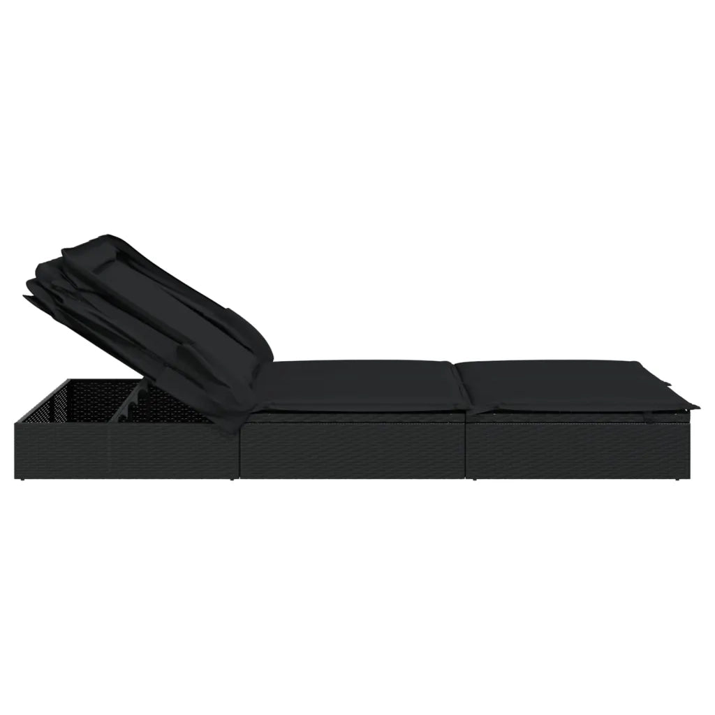 Sdraio da giardino | Lettino Doppio Tetto Pieghevole Nero 213x118x97 cm Polyrattan