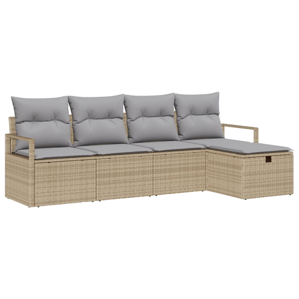 Set divano giardino 5 pezzi con cuscini beige in rattan