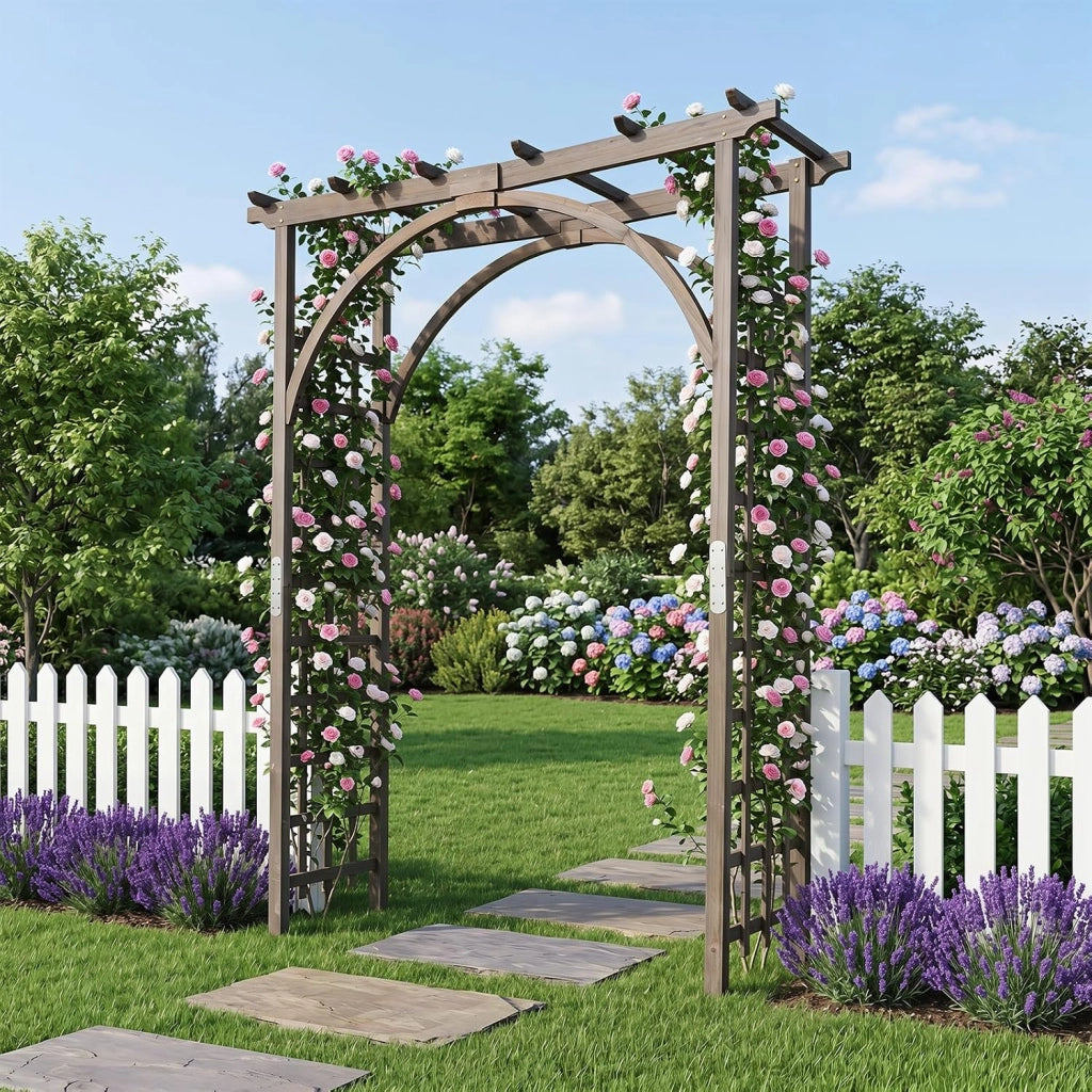Arco da Giardino, Pergolato per Rampicanti con Tetto Piatto | Pergola in Legno Massello da Ingresso, Viale e Cortile per Matrimonio e Evento, 160 x 60 x 216 cm