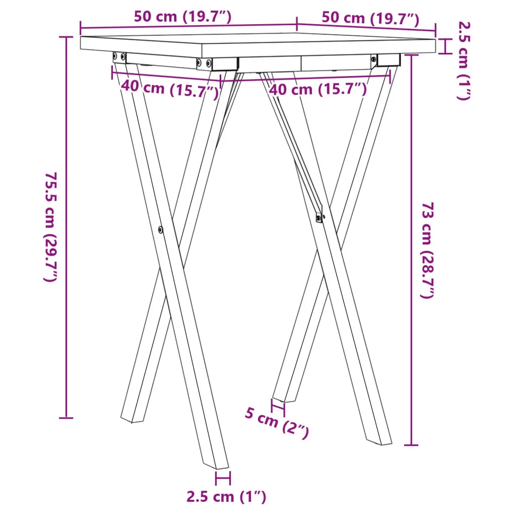 Tavolo da Pranzo | Tavolo da cucina Telaio a X 50x50x75,5 cm Legno Pino e Acciaio