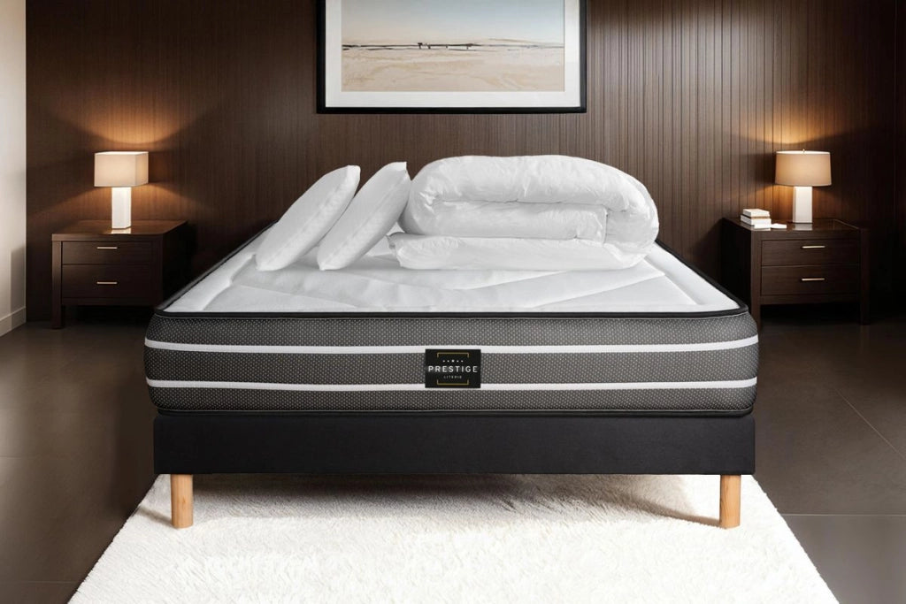 Pacchetto letto completo - Materasso 140x200cm + Box spring con doghe (kit) + 2 cuscini + Piumino - Esclusivo