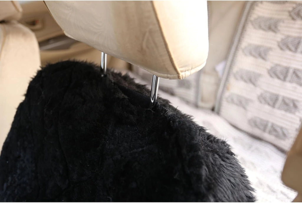 Coprisedili Anteriori per Auto Macchina Universali Seat Cover Protezioni Sedili della Macchina in Pelliccia di Agnello Nero 2 Pezzi