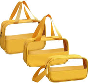 Borsa Cosmetica Transparente 3 Unità, Sacchetti per Cosmetici Acquastiventi in PVC per Donne, Borse Leggere per Viaggio (Gialle)