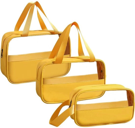 Borsa Cosmetica Transparente 3 Unità, Sacchetti per Cosmetici Acquastiventi in PVC per Donne, Borse Leggere per Viaggio (Gialle)