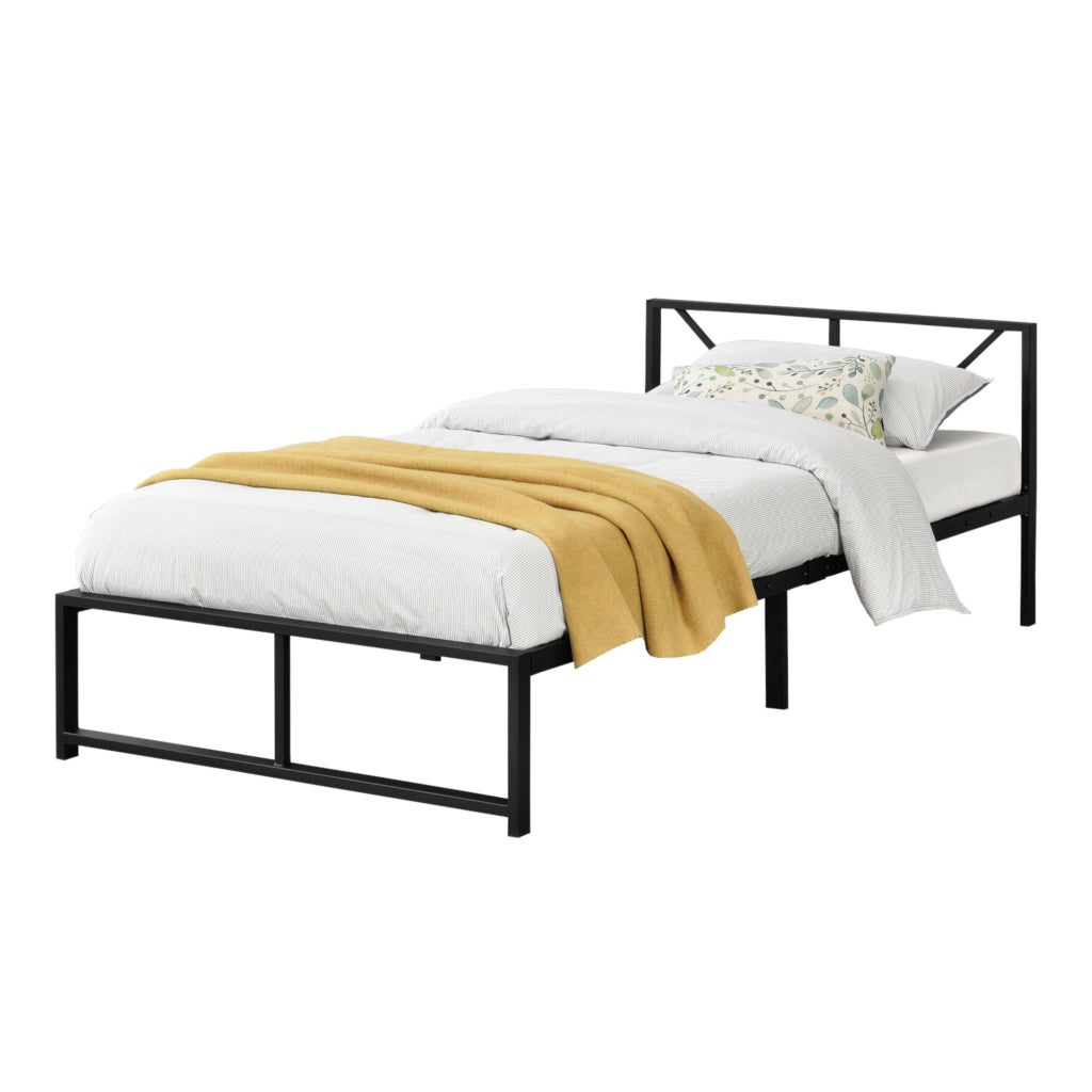 Struttura Letto Singolo Meran 90 x 200 cm in Acciaio con Testiera - Nero [en.casa]
