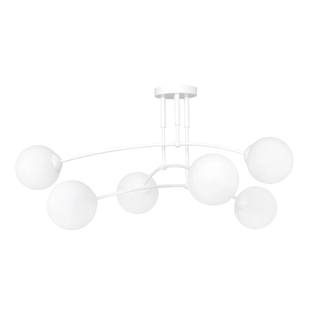 Plafoniera Moderna 6 Luci Susanoo In Acciaio Bianco E Vetri A Sfera In Bianco