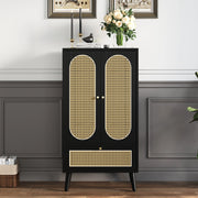 CREDENZA 60x40x110,5 cm nera con 2 ante e 1 cassetto, design rattan