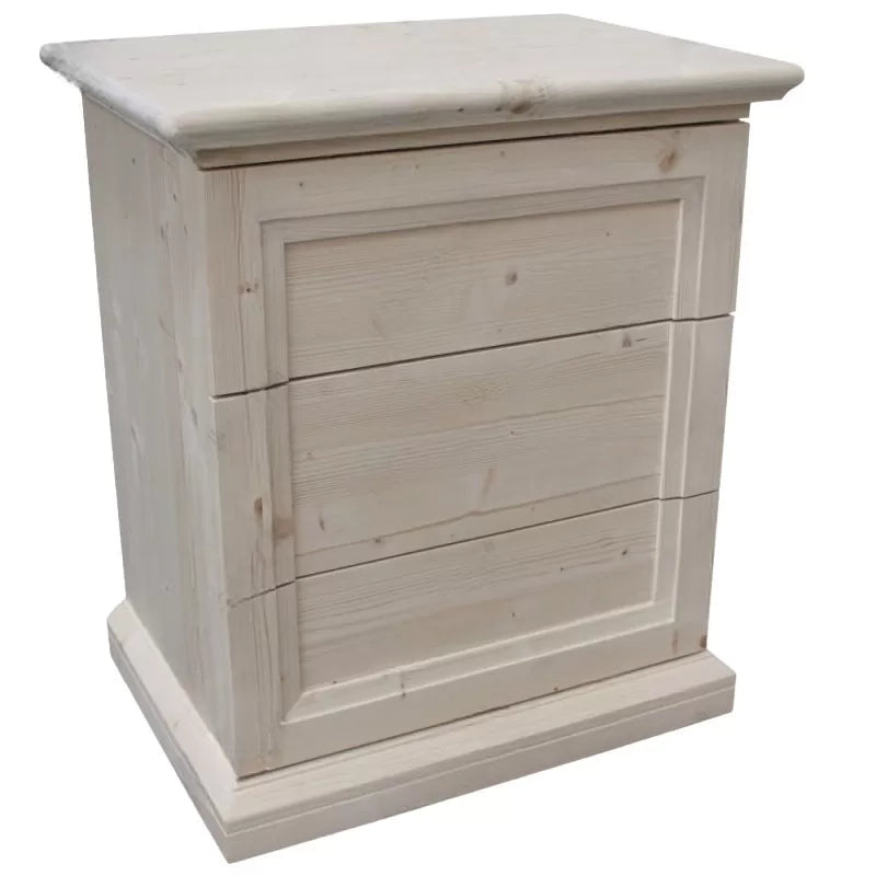 comodino classico 3 cassetti legno massello abete grezzo 55x39x64 (3359) - Mobili 2G