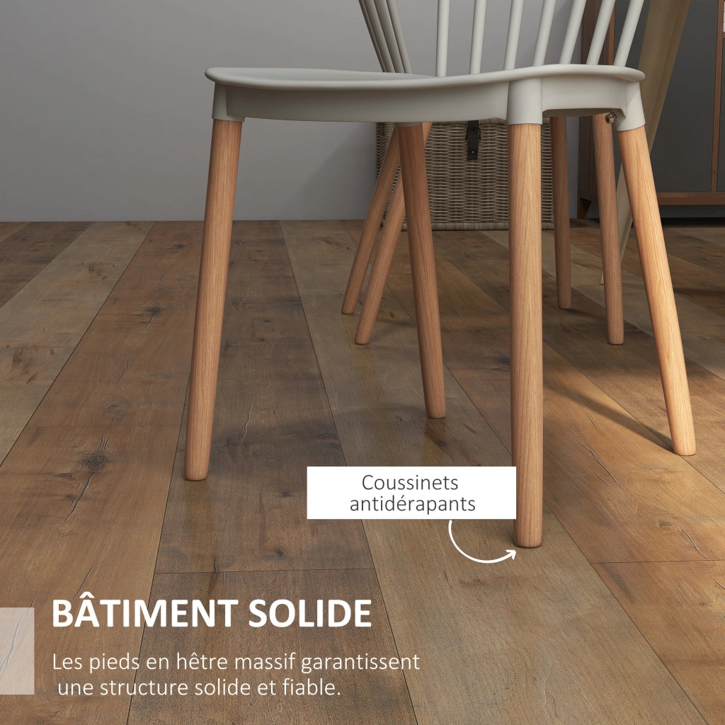 Set di 4 Sedie Scandinave con Schienale Alto ¨C Minimal ¨C Polipropilene, Faggio, Grigio, 48x52.5x83 cm