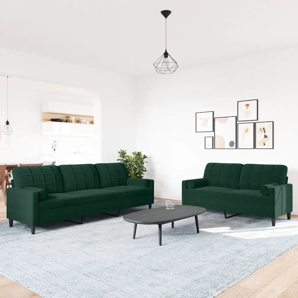 vidaXL Set di Divani 2 pz con Cuscini e Rinforzi Verde scuro Velluto