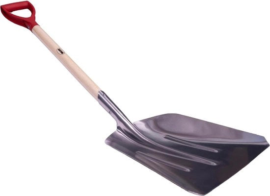 Scopa quadrata per giardino - Lame in alluminio - Manico in legno - Scavare e rimuovere terra - Attrezzo da giardino - Finitura argentea - 110 cm.