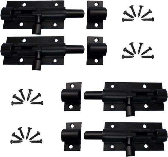 Blocco Scorrevole in Acciaio Inossidabile con Blocco - 4 pezzi - Porta Bagno Giardino - Nero con Viti - Profilo di Alluminio