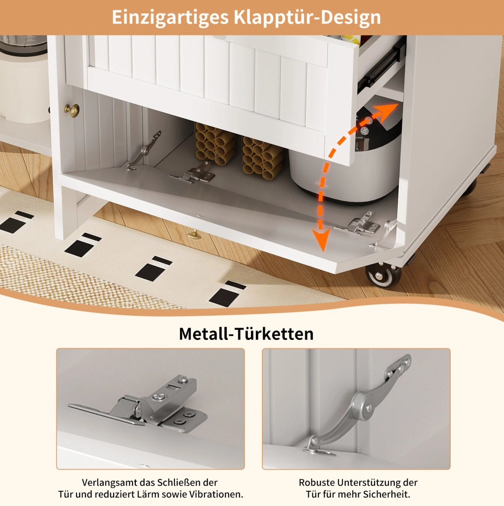 Isola da cucina mobile in MDF bianco con ante a ribalta