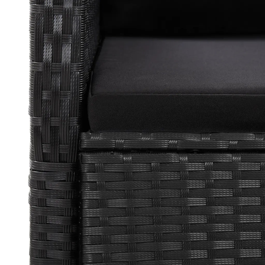 Set da Pranzo da Giardino 7 pz Nero con Cuscini in Polyrattan