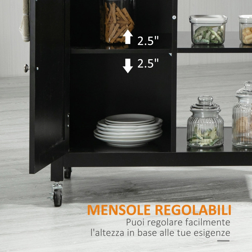 EasyComfort Carrello da Cucina in Legno con Cassetto, Armadietto e Ruote, 83x45x88cm, Nero