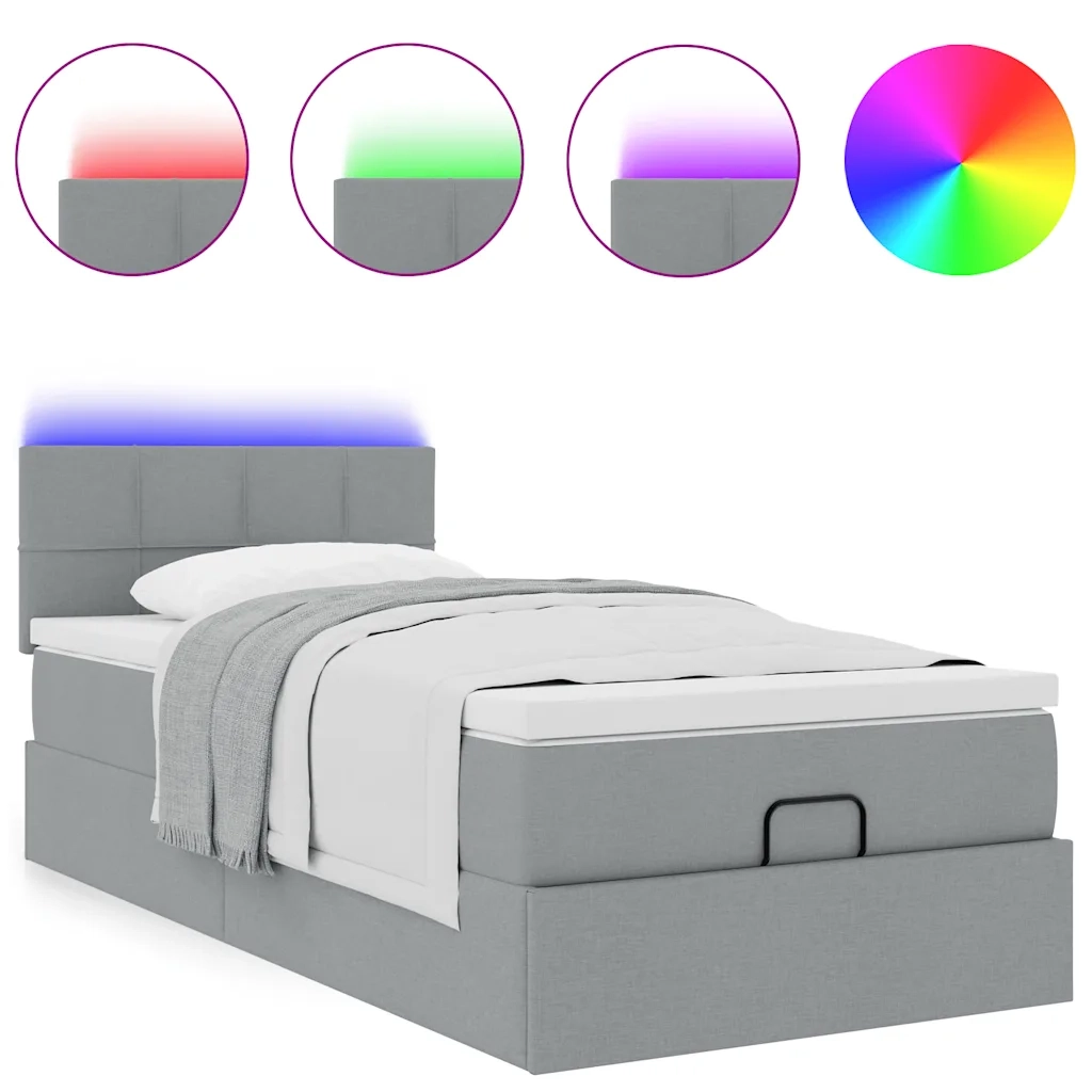 Pouf Letto con Materasso e LED Grigio Chiaro 90x200 cm Tessuto 3312277
