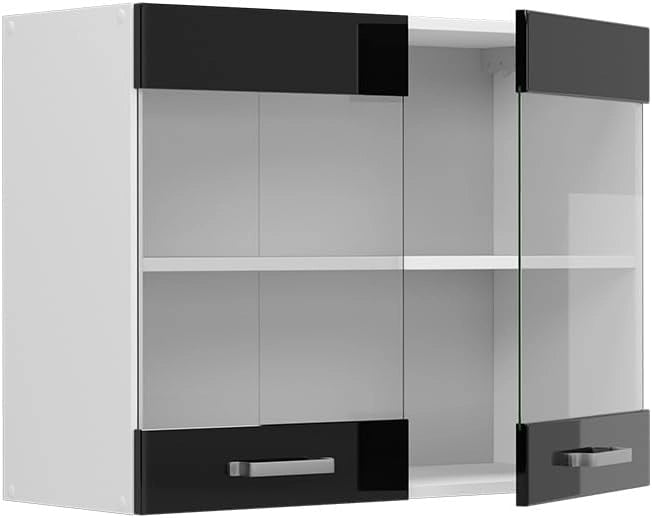 Mobile da cucina in vetro R-Line, Nero lucido, 80 cm, per la libera combinazione all'interno di sistemi cucina modulari