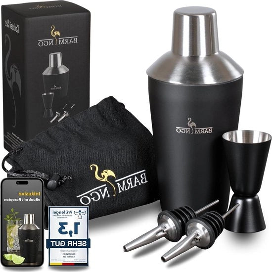 Set di Cocktail 5 pezzi - 500 ml Shaker con Accessori da Bar - Nero e Argento set da Bar