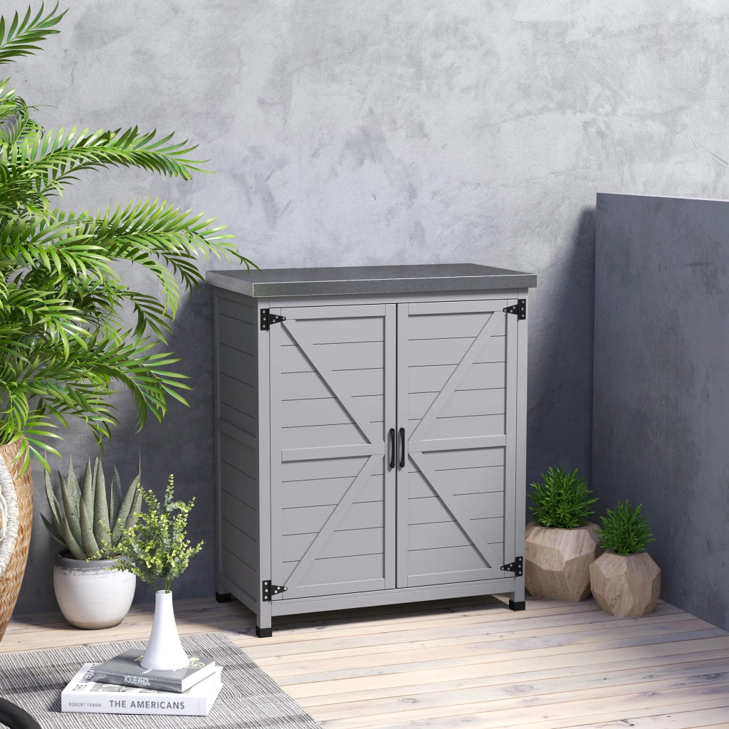 Armadio da Esterno con Ripiano e Banco da Lavoro in Legno e Acciaio. 79x43x92 cm. Grigio
