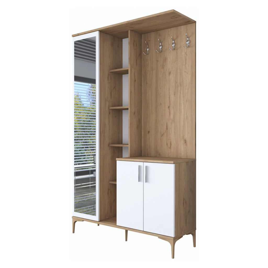 Priero, Mobile da Ingresso Specchio Incluso, 120x38x199h cm Bianco