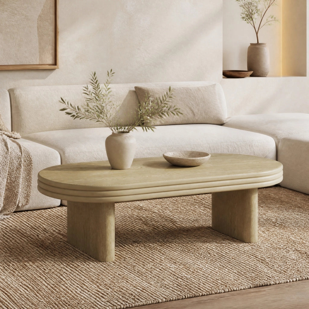 Tavolino da caffè ovale in MDF e legno; 120 x 60 x 41;5 cm; naturale