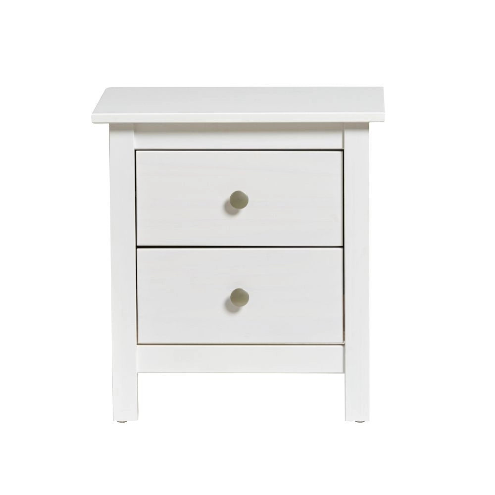Comodino Berna bianco in legno massiccio e 2 cassetti - Stile intramontabile