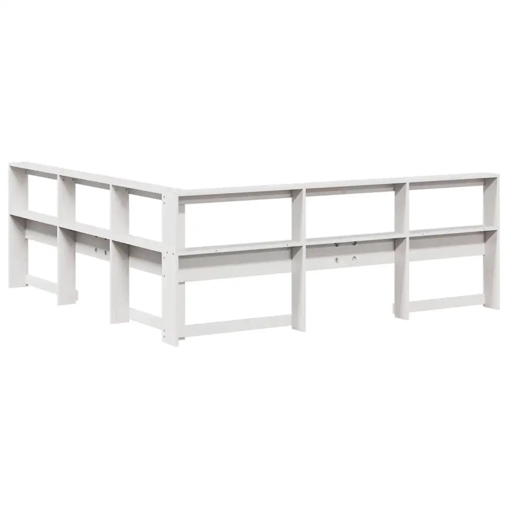 Testiera libreria a L-Testata contenitore Bianca 200 cm in Legno Massello di Pino