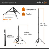 AIR 380 Deluxe Set 2 stativi per luci, altezza max 380 cm, cavalletto fotografico per flash con capacità di carico di 15 kg, treppiede per studi fotografici e outdoor