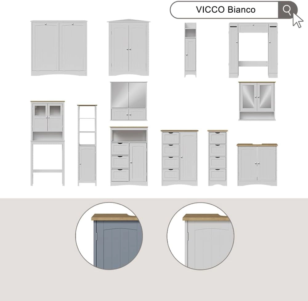 mobiletto bagno Bianco, Grigio, 56 x 80 cm con 2 porte