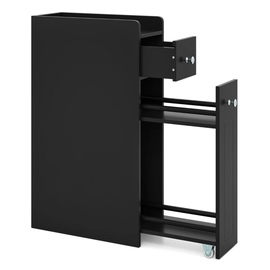 Mobiletto portaoggetti stretto 40 x 18 x 70 cm con cassetti scorrevoli per bagno design moderno MDF nero 20_0020117