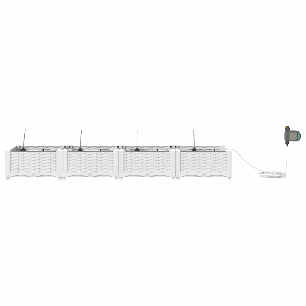 Set di 4 fioriere da giardino moderne con sistema di irrigazione 160 x 40 x 22 cm acciaio bianco 02_0058607