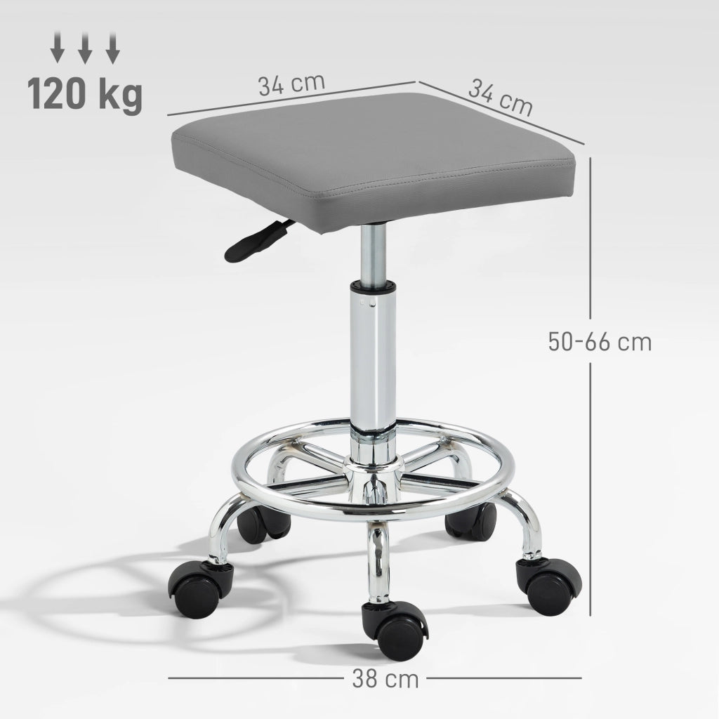 Sgabello Girevole Regolabile con Seduta Imbottita e Ruote ¨C Minimal ¨C Grigio 34x34x50-66 cm