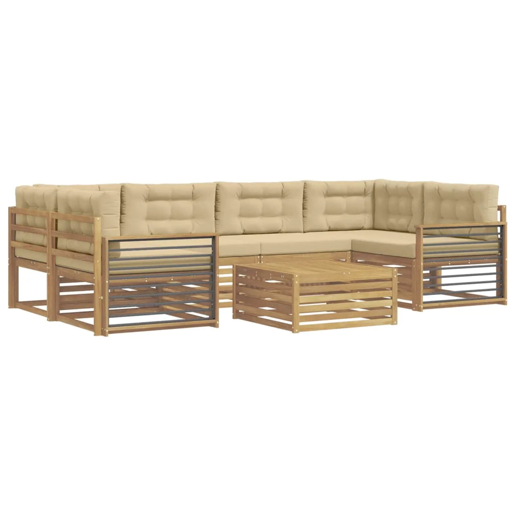Set di divani da esterno 7 pcs Bianco e Beige Poliestere