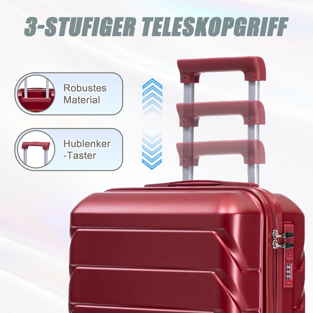 Set di due valigie girevoli in ABS da 14"/19" con lucchetto a combinazione e trousse da 14" (bordeaux)