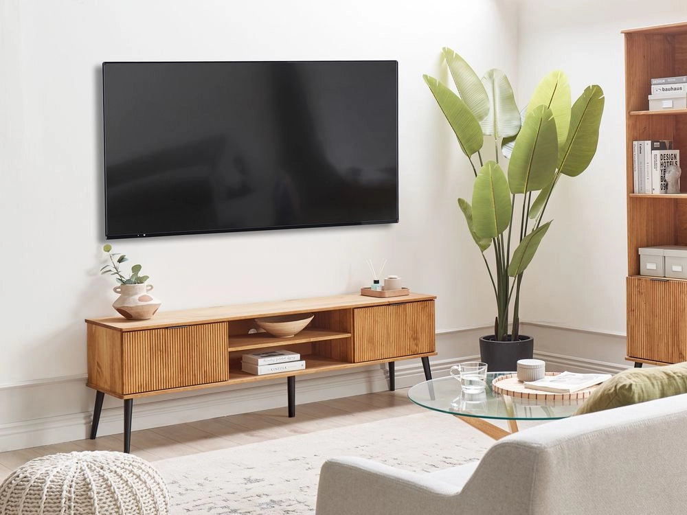 Mobile TV a 2 ante legno chiaro e gambe in metallo nero stile vintage elegante
