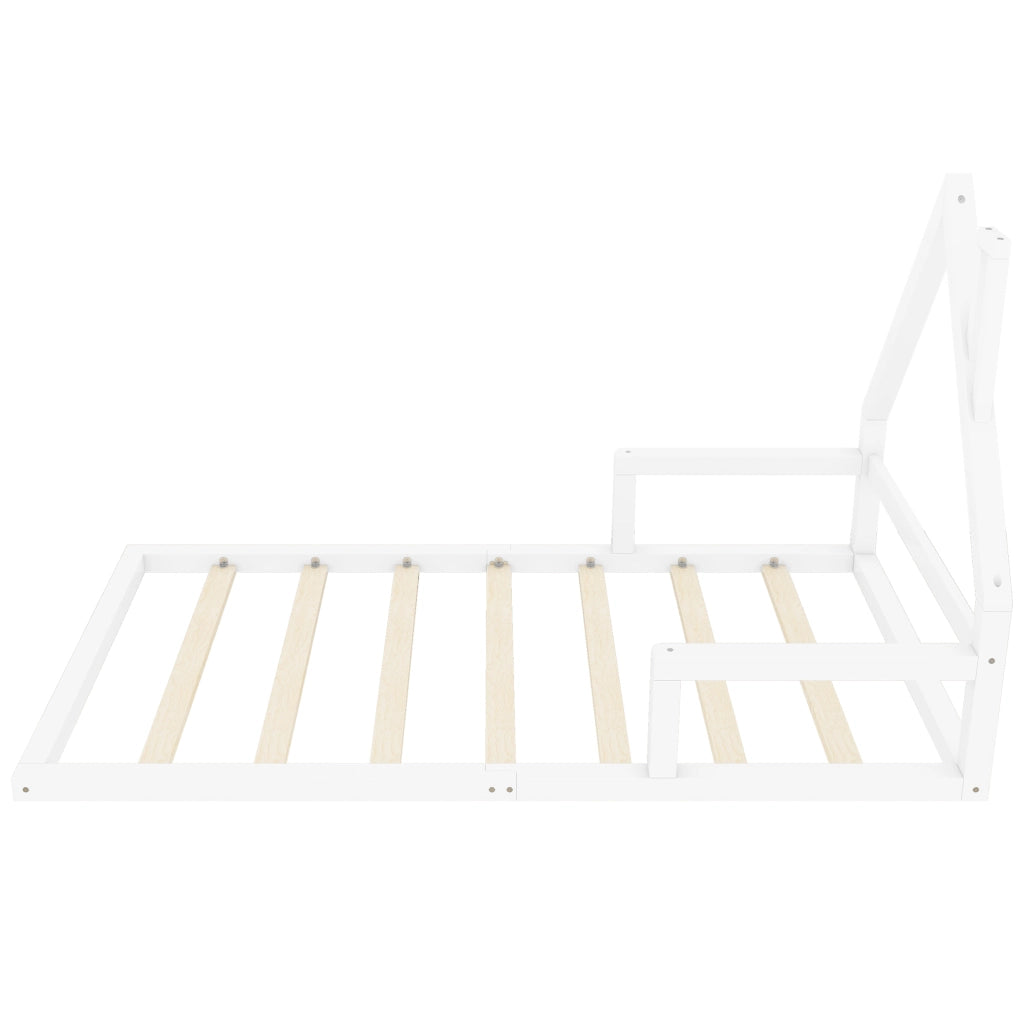 Letto bambino 90×200 cm; forma casa; in pino e MDF; senza materasso; bianco
