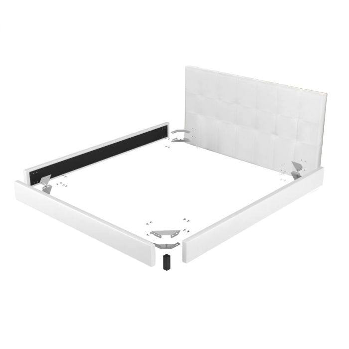Letto matrimoniale 0, Struttura per letto in legno ed ecopelle, Made in Italy, adatto per materasso 160x190 Cm, Bianco